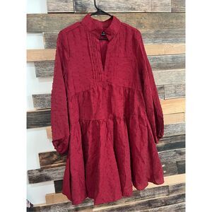 Pomander Place Tuckernuck Burgundy Swiss Dot Pullover Tiered Dress Sz M
